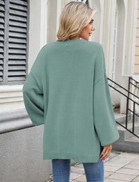 ZAFUL Women's Oversized Sweater 2025 Fall Casual Trendy V Neck Knit Side Slit Long Sleeve Pullover Top - 7DAY'S