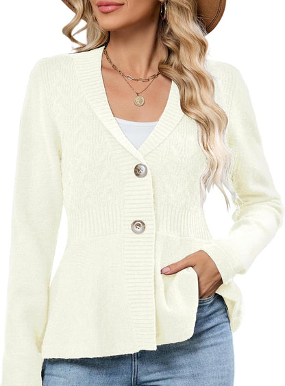 ZAFUL Womens Peplum Cardigan Knit Shawl Lapel Open Front Sweaters Button Down Jackets Blazer Crochet Vintage Tops for Work - 7DAY'S
