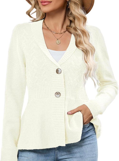 ZAFUL Womens Peplum Cardigan Knit Shawl Lapel Open Front Sweaters Button Down Jackets Blazer Crochet Vintage Tops for Work