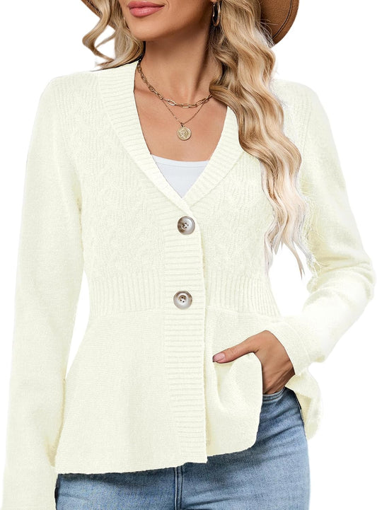 ZAFUL Womens Peplum Cardigan Knit Shawl Lapel Open Front Sweaters Button Down Jackets Blazer Crochet Vintage Tops for Work - 7DAY'S