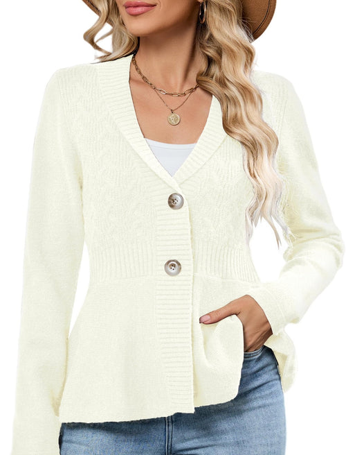 ZAFUL Womens Peplum Cardigan Knit Shawl Lapel Open Front Sweaters Button Down Jackets Blazer Crochet Vintage Tops for Work - 7DAY'S