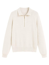 ZAFUL Womens Quarter Zip Pullover Sweater Casual Fall Oversized Sweaters Long Sleeve V Neck Texture Knit Jumper Tops Outfits - 7DAY'S
