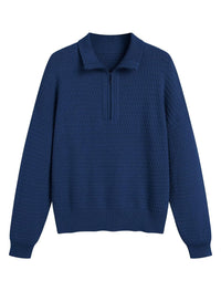 ZAFUL Womens Quarter Zip Pullover Sweater Casual Fall Oversized Sweaters Long Sleeve V Neck Texture Knit Jumper Tops Outfits - 7DAY'S