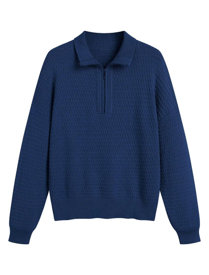 ZAFUL Womens Quarter Zip Pullover Sweater Casual Fall Oversized Sweaters Long Sleeve V Neck Texture Knit Jumper Tops Outfits - 7DAY'S