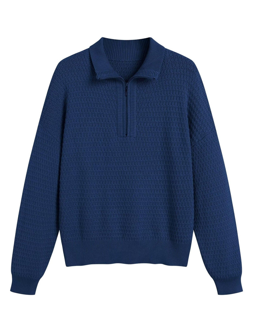ZAFUL Womens Quarter Zip Pullover Sweater Casual Fall Oversized Sweaters Long Sleeve V Neck Texture Knit Jumper Tops Outfits - 7DAY'S
