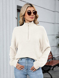ZAFUL Womens Quarter Zip Pullover Sweater Casual Fall Oversized Sweaters Long Sleeve V Neck Texture Knit Jumper Tops Outfits - 7DAY'S