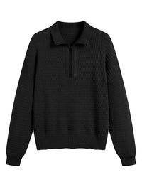 ZAFUL Womens Quarter Zip Pullover Sweater Casual Fall Oversized Sweaters Long Sleeve V Neck Texture Knit Jumper Tops Outfits - 7DAY'S