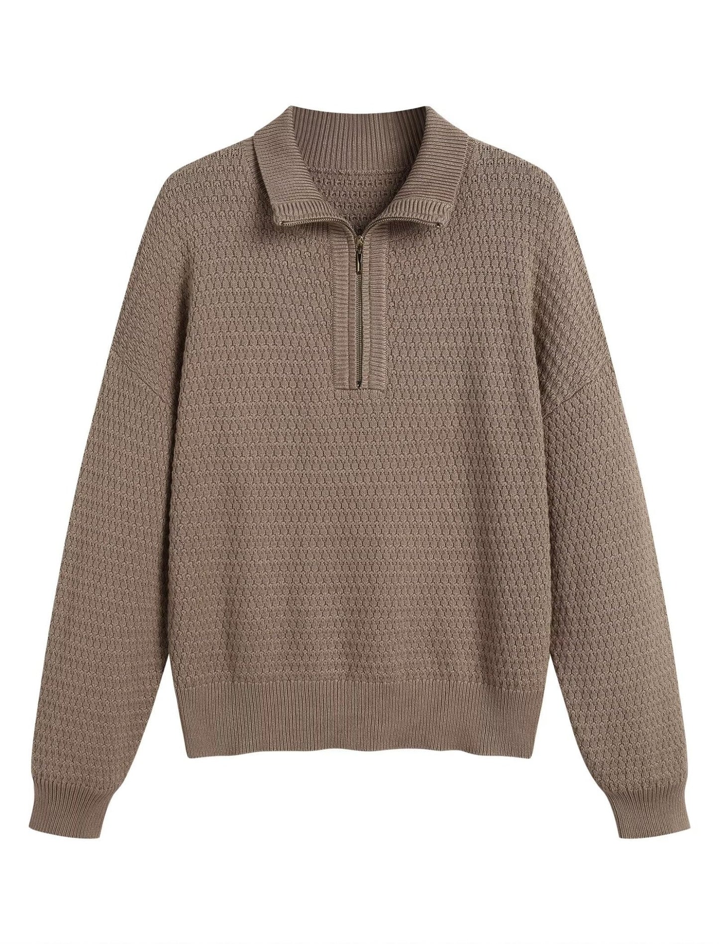 ZAFUL Womens Quarter Zip Pullover Sweater Casual Fall Oversized Sweaters Long Sleeve V Neck Texture Knit Jumper Tops Outfits - 7DAY'S