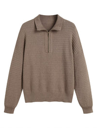 ZAFUL Womens Quarter Zip Pullover Sweater Casual Fall Oversized Sweaters Long Sleeve V Neck Texture Knit Jumper Tops Outfits - 7DAY'S