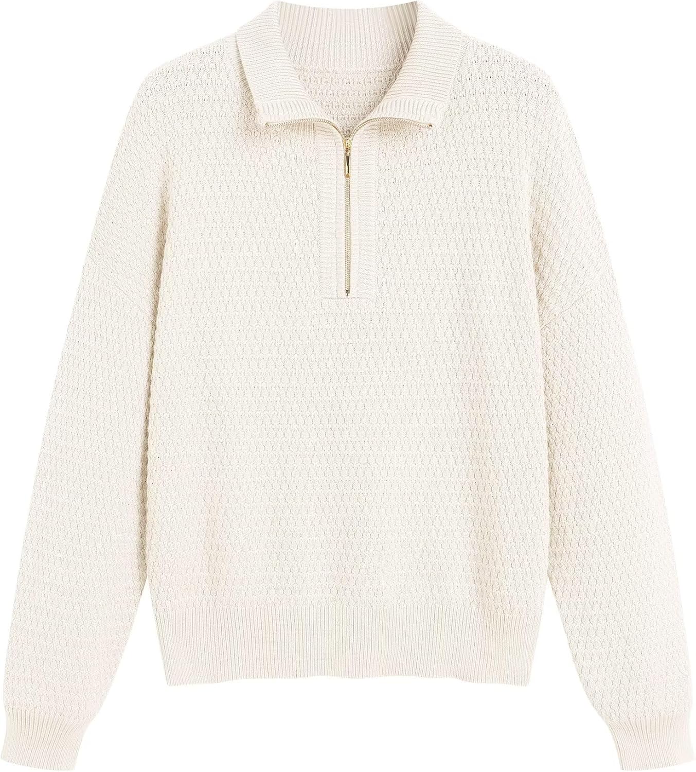 ZAFUL Womens Quarter Zip Pullover Sweater Casual Fall Oversized Sweaters Long Sleeve V Neck Texture Knit Jumper Tops Outfits - 7DAY'S