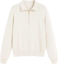 ZAFUL Womens Quarter Zip Pullover Sweater Casual Fall Oversized Sweaters Long Sleeve V Neck Texture Knit Jumper Tops Outfits - 7DAY'S