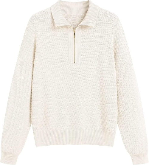 ZAFUL Womens Quarter Zip Pullover Sweater Casual Fall Oversized Sweaters Long Sleeve V Neck Texture Knit Jumper Tops Outfits