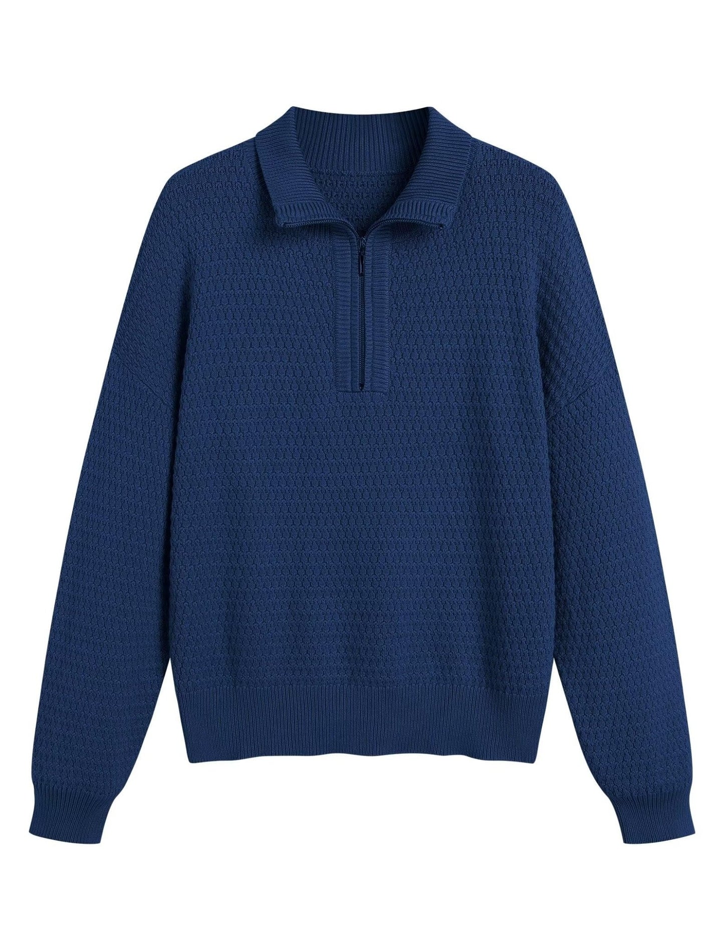ZAFUL Womens Quarter Zip Pullover Sweater Casual Fall Oversized Sweaters Long Sleeve V Neck Texture Knit Jumper Tops Outfits - 7DAY'S