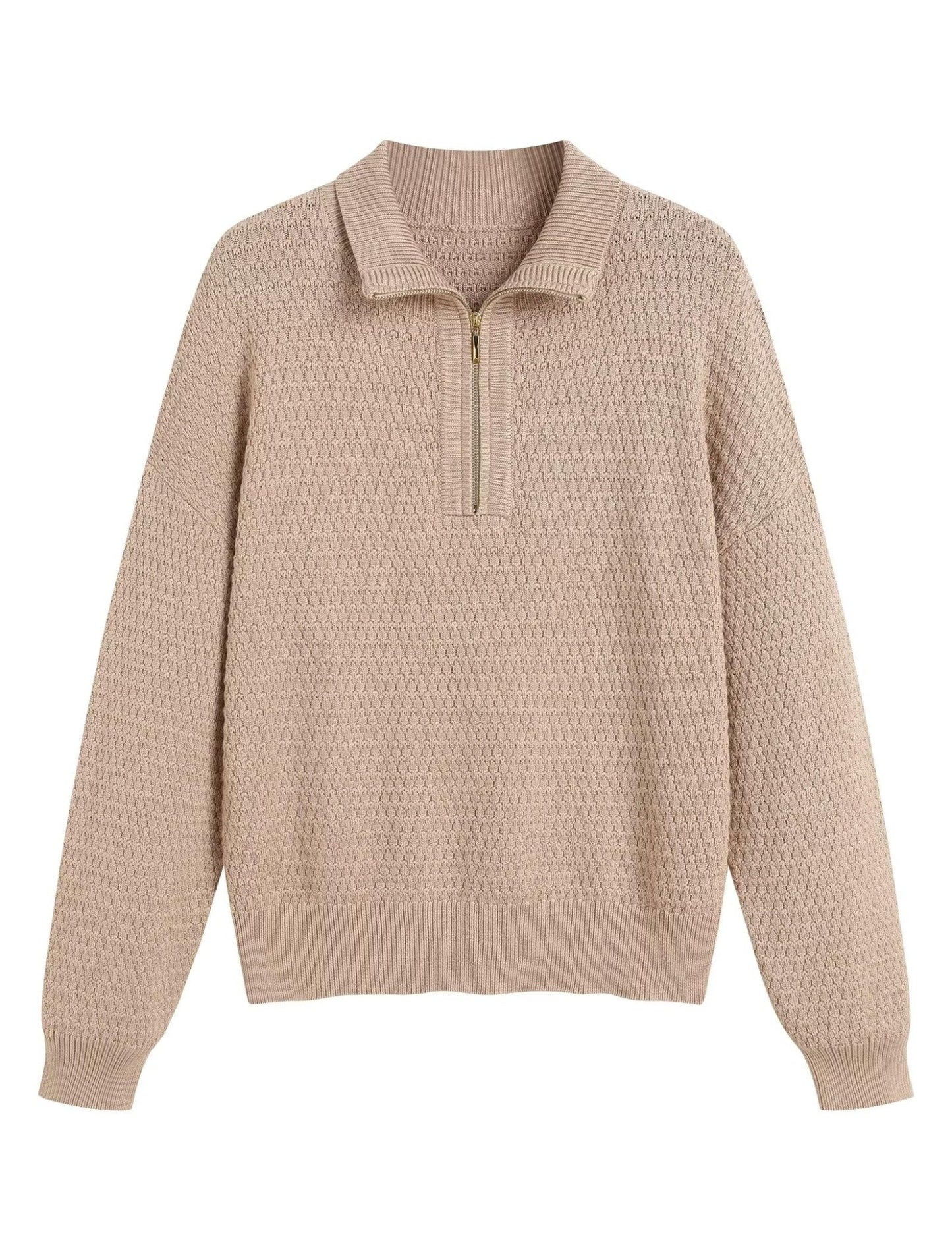 ZAFUL Womens Quarter Zip Pullover Sweater Casual Fall Oversized Sweaters Long Sleeve V Neck Texture Knit Jumper Tops Outfits - 7DAY'S