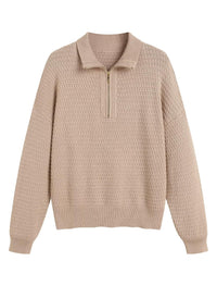 ZAFUL Womens Quarter Zip Pullover Sweater Casual Fall Oversized Sweaters Long Sleeve V Neck Texture Knit Jumper Tops Outfits - 7DAY'S