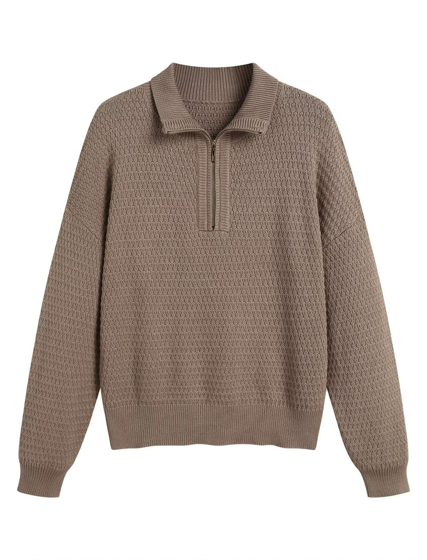 ZAFUL Womens Quarter Zip Pullover Sweater Casual Fall Oversized Sweaters Long Sleeve V Neck Texture Knit Jumper Tops Outfits - 7DAY'S