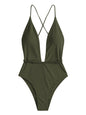 ZAFUL Women’s Ribbed One Piece Swimsuit Deep V Neck Bathing Suit Crisscross Back Self Tie Monokini - 7DAY'S