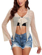 ZAFUL Women's Sheer Shrug Y2K Long Sleeve Cardigans 2024 Irregular Tie Front Bolera - 7DAY'S