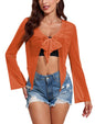ZAFUL Women's Sheer Shrug Y2K Long Sleeve Cardigans 2024 Irregular Tie Front Bolera - 7DAY'S
