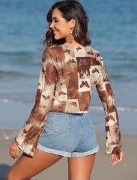 ZAFUL Women's Sheer Shrug Y2K Long Sleeve Cardigans 2024 Irregular Tie Front Bolera - 7DAY'S