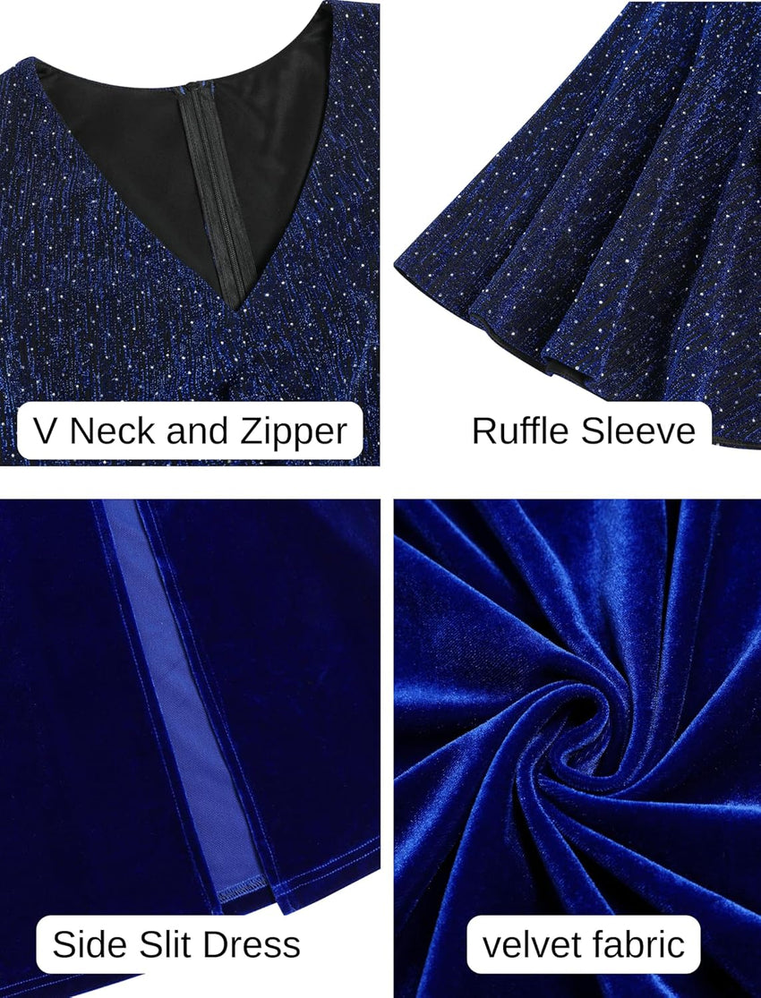 ZAFUL Women's Sparkly Glitter Cocktail Dress Half Sleeve Formal Wedding Guest Dresses V Neck Bodycon Party Evening Prom Dress - 7DAY'S