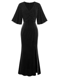 ZAFUL Women's Sparkly Glitter Cocktail Dress Half Sleeve Formal Wedding Guest Dresses V Neck Bodycon Party Evening Prom Dress - 7DAY'S
