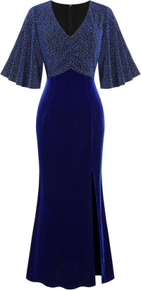 ZAFUL Women's Sparkly Glitter Cocktail Dress Half Sleeve Formal Wedding Guest Dresses V Neck Bodycon Party Evening Prom Dress - 7DAY'S