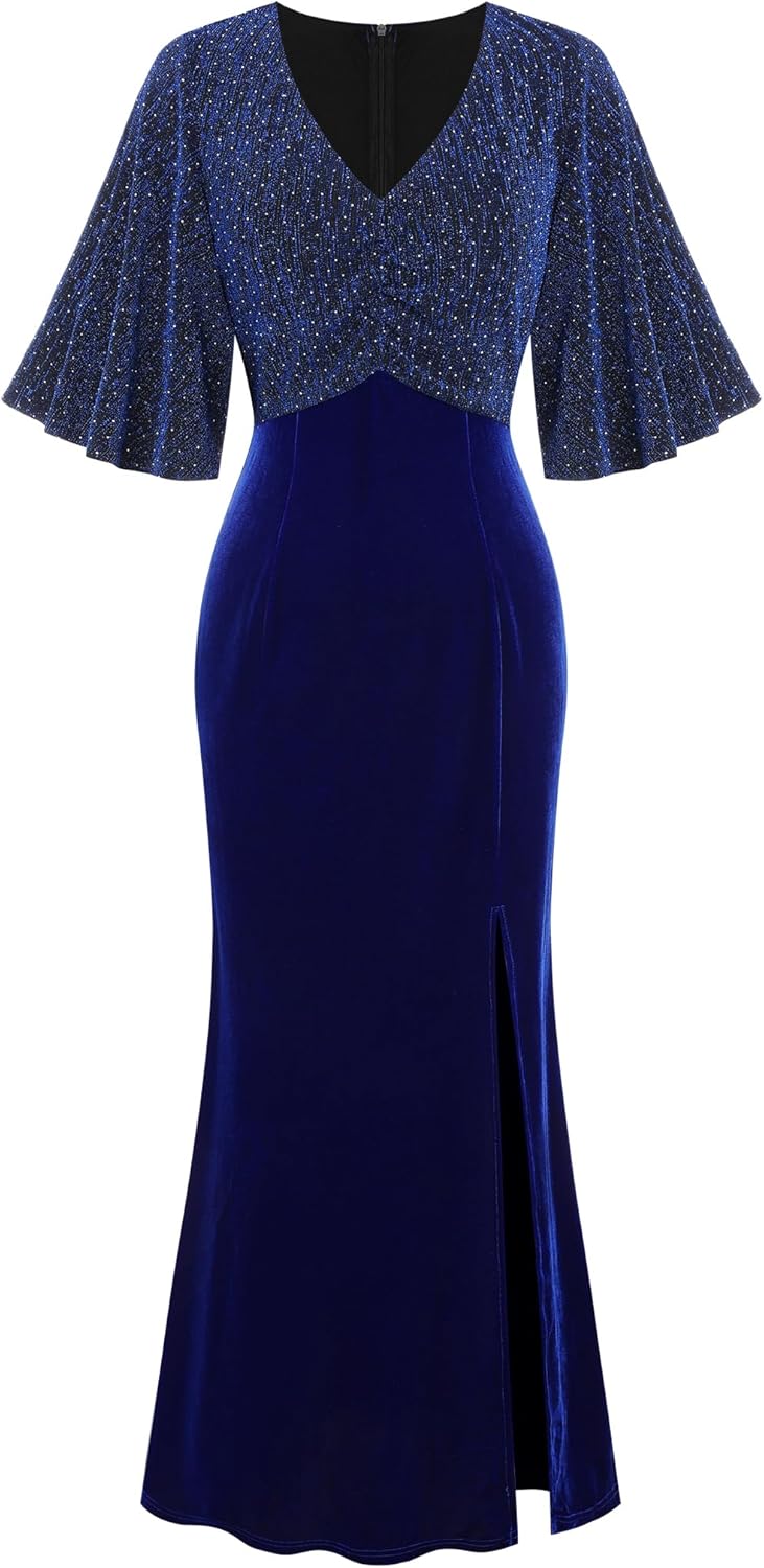 ZAFUL Women's Sparkly Glitter Cocktail Dress Half Sleeve Formal Wedding Guest Dresses V Neck Bodycon Party Evening Prom Dress - 7DAY'S