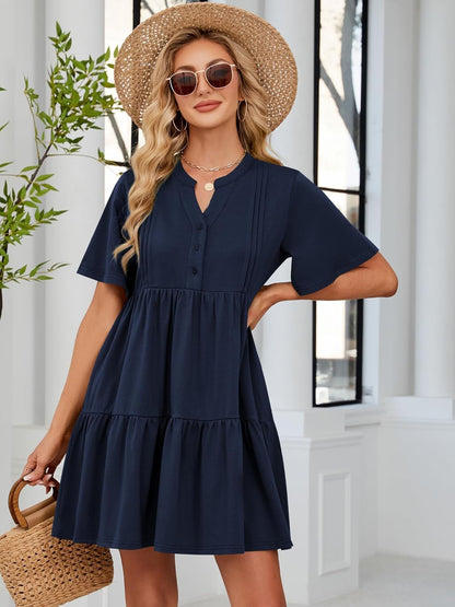 ZAFUL Womens Summer Dress 2025 Short Seeve V Neck Casual Beach Aline Tiered Mini Dress with Pockets - 7DAY'S