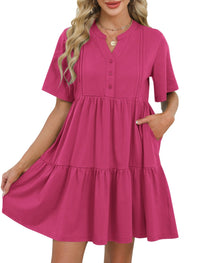 ZAFUL Womens Summer Dress 2025 Short Seeve V Neck Casual Beach Aline Tiered Mini Dress with Pockets - 7DAY'S