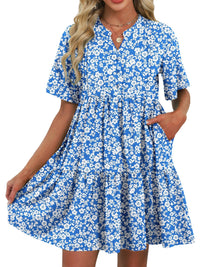 ZAFUL Womens Summer Dress 2025 Short Seeve V Neck Casual Beach Aline Tiered Mini Dress with Pockets - 7DAY'S