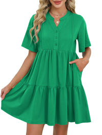 ZAFUL Womens Summer Dress 2025 Short Seeve V Neck Casual Beach Aline Tiered Mini Dress with Pockets - 7DAY'S