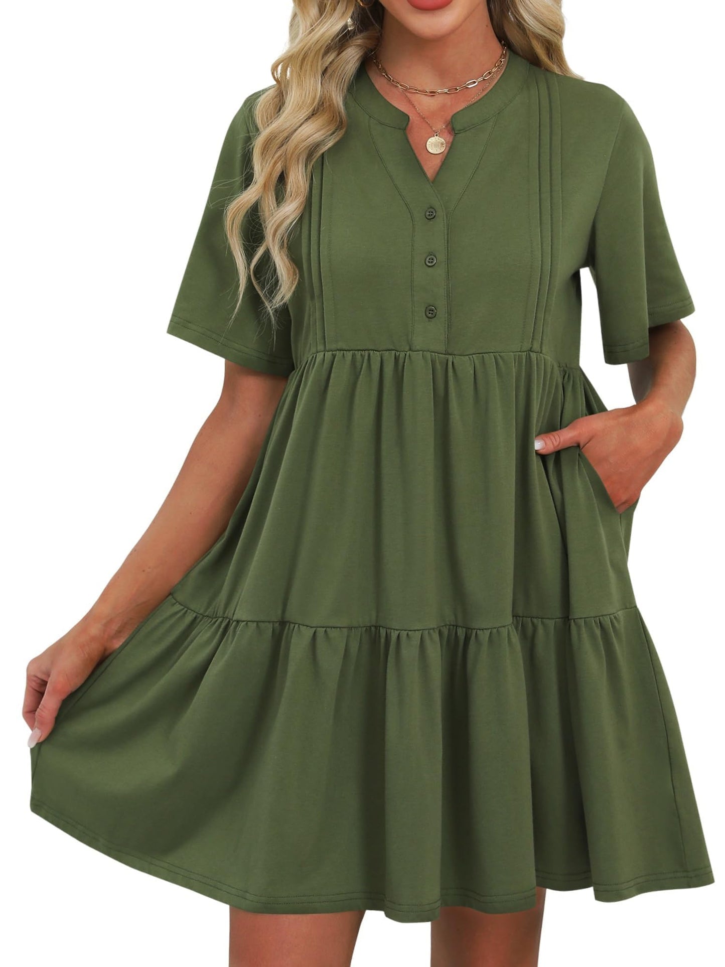 ZAFUL Womens Summer Dress 2025 Short Seeve V Neck Casual Beach Aline Tiered Mini Dress with Pockets - 7DAY'S