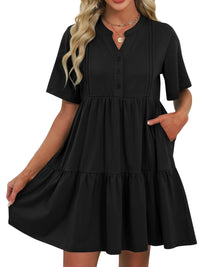 ZAFUL Womens Summer Dress 2025 Short Seeve V Neck Casual Beach Aline Tiered Mini Dress with Pockets - 7DAY'S