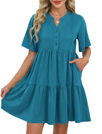 ZAFUL Womens Summer Dress 2025 Short Seeve V Neck Casual Beach Aline Tiered Mini Dress with Pockets - 7DAY'S