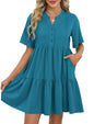 ZAFUL Womens Summer Dress 2025 Short Seeve V Neck Casual Beach Aline Tiered Mini Dress with Pockets - 7DAY'S