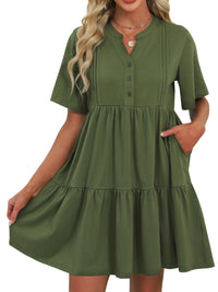 ZAFUL Womens Summer Dress 2025 Short Seeve V Neck Casual Beach Aline Tiered Mini Dress with Pockets - 7DAY'S