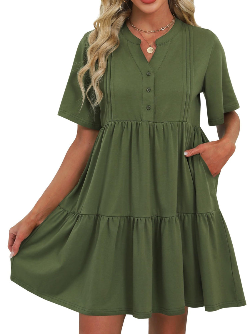 ZAFUL Womens Summer Dress 2025 Short Seeve V Neck Casual Beach Aline Tiered Mini Dress with Pockets - 7DAY'S