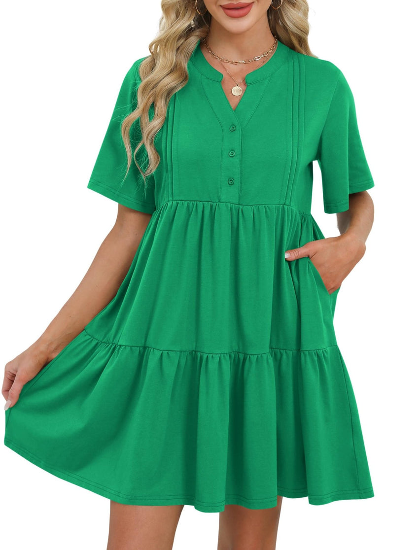 ZAFUL Womens Summer Dress 2025 Short Seeve V Neck Casual Beach Aline Tiered Mini Dress with Pockets - 7DAY'S