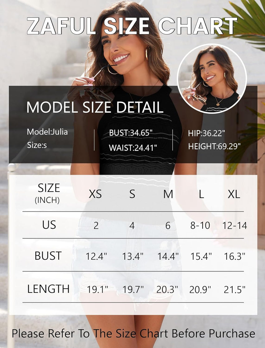 ZAFUL Womens Summer Halter Tops Striped Y2K Sleeveless Racerback Slim Fitted Stretchy Knit Cami Tank Tops - 7DAY'S