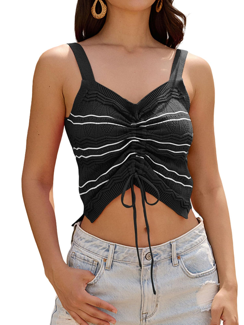 ZAFUL Womens Summer Halter Tops Striped Y2K Sleeveless Racerback Slim Fitted Stretchy Knit Cami Tank Tops - 7DAY'S