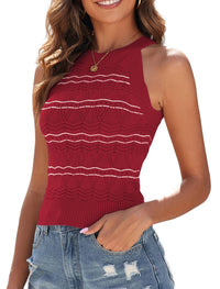 ZAFUL Womens Summer Halter Tops Striped Y2K Sleeveless Racerback Slim Fitted Stretchy Knit Cami Tank Tops - 7DAY'S