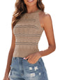 ZAFUL Womens Summer Halter Tops Striped Y2K Sleeveless Racerback Slim Fitted Stretchy Knit Cami Tank Tops - 7DAY'S