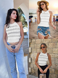 ZAFUL Womens Summer Halter Tops Striped Y2K Sleeveless Racerback Slim Fitted Stretchy Knit Cami Tank Tops - 7DAY'S