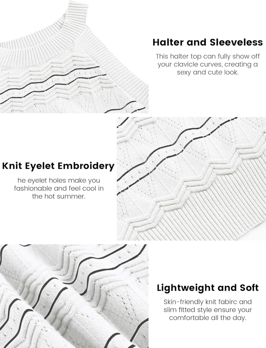 ZAFUL Womens Summer Halter Tops Striped Y2K Sleeveless Racerback Slim Fitted Stretchy Knit Cami Tank Tops - 7DAY'S
