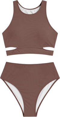 ZAFUL Women's Swimsuit High Waisted Bikini Sets Two Piece Swimsuit Scoop Neck Tank Side Cutout Midkini Stitching - 7DAY'S