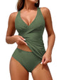 ZAFUL Womens Tankini Swimsuits Push Up Warp V Neck Swim Top Tummy Control Bottom Sexy Two Pieces Ruched Bathing Suit - 7DAY'S