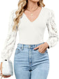 ZAFUL Womens Tops Cross Wrap Deep V Neck Long Sleeve Tops Fall Lace Sleeve Blouse Shirts 2025 Fashion Casual Top - 7DAY'S