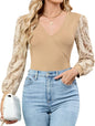 ZAFUL Womens Tops Cross Wrap Deep V Neck Long Sleeve Tops Fall Lace Sleeve Blouse Shirts 2025 Fashion Casual Top - 7DAY'S