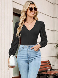 ZAFUL Womens Tops Cross Wrap Deep V Neck Long Sleeve Tops Fall Lace Sleeve Blouse Shirts 2025 Fashion Casual Top - 7DAY'S